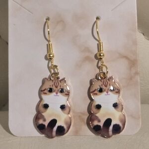 Tan Cat with Black Paws Earrings ~ Handmade Boutique